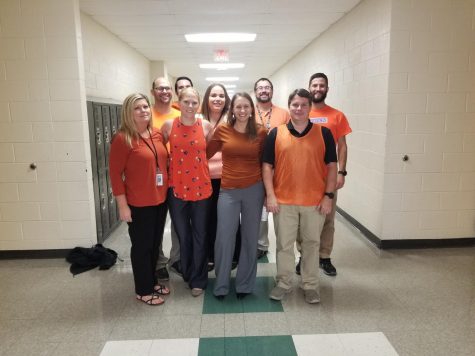 Teachers in F House wear orange in support of Unity Day.