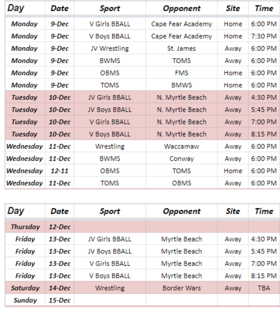 Sports Schedule