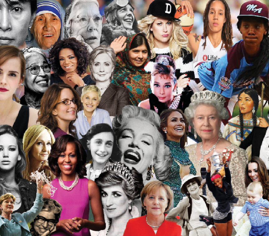 Collage of important women from history.